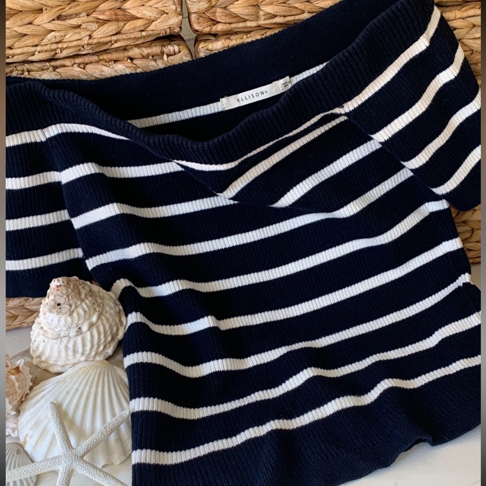 Ellison Navy & White Shoulder Peek Sweater